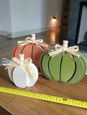 Set Of 3 Decorative Wood Pumpkins Holiday Decor